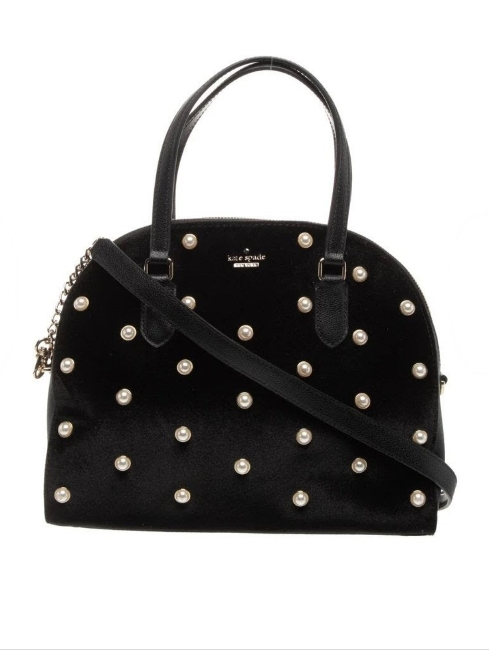 EUC Kate Spade New York Reily Laurel Way Blk Velvet Pearl Stud Crossbody Handbag - Picture 8 of 10